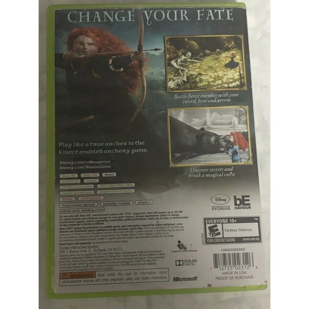 Disney Pixar Brave (Microsoft Xbox 360, 2012) Case & Disc - Tested & Working